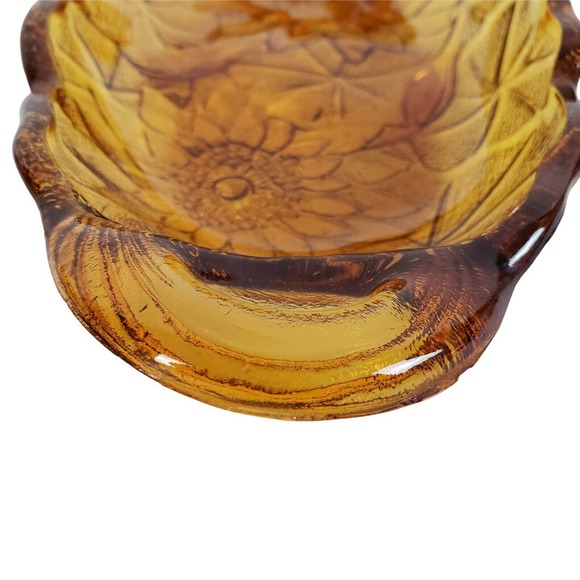 Vintage Amber Gold Opalescent Glass Oval Sunflower Bowl Relish Nut Candy Dish - Picture 5 of 10